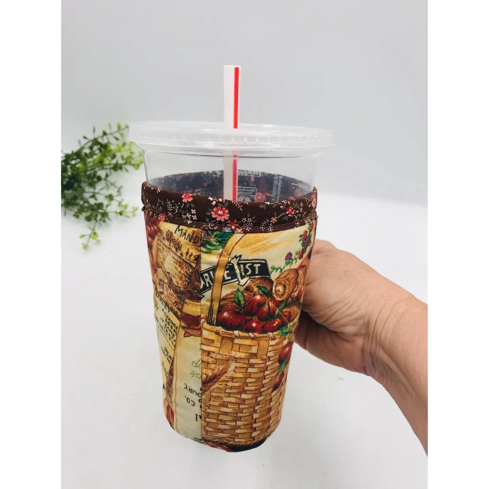Drink Coozie w Handle Hot or Iced Drinks Cozy Insulated Vintage Ephemera